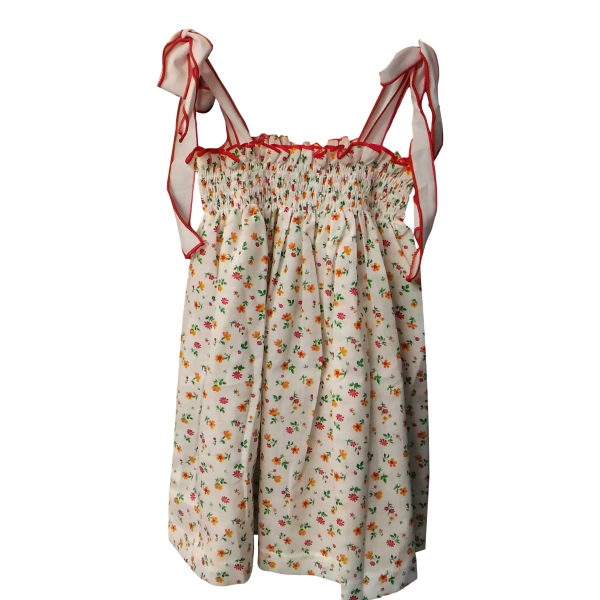 Prendisole cotone corpino arricciato allacciatura spalline con fiocco - Magia di Nonna