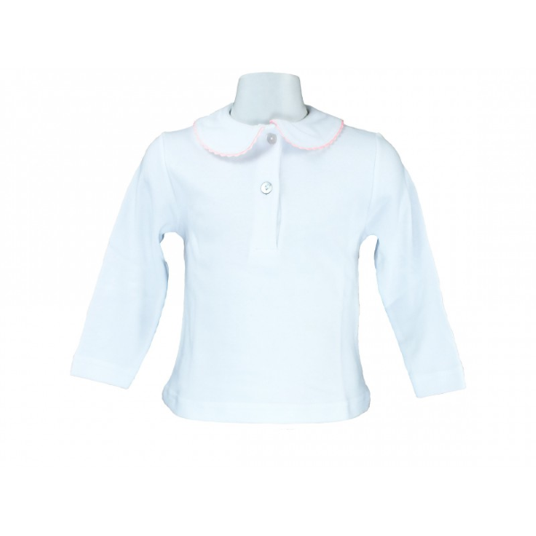 Polo cotone bianco M/L colletto tondo profilo colorato serpentina - Magia di Nonna