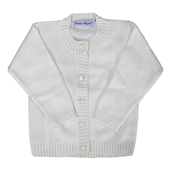 Cardigan cotone collo coreana allacciatura SX con profili coste - Nonna Magali