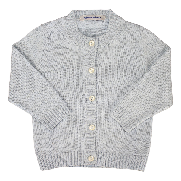Korean neck cotton cardigan with ribbed profiles and buttoning on the left - Nonna Magali