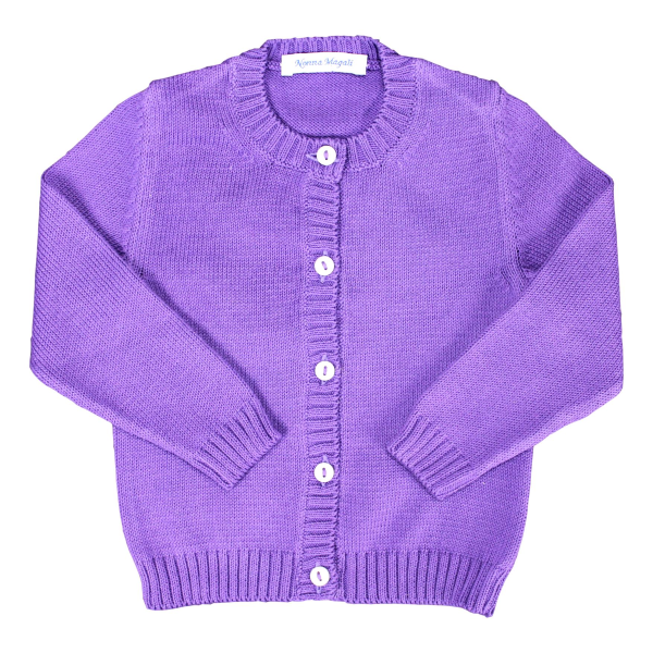 Cárdigan de algodón con cuello coreano con perfiles de canalé y botones a la izquierda - Nonna Magali