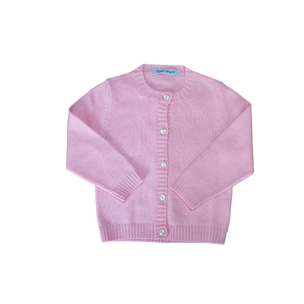Cárdigan de algodón con cuello coreano con perfiles de canalé y botones a la izquierda - Nonna Magali