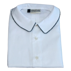 Camicia cotone tinta unita M/C con colletto a punta bordato - Lui & Lei