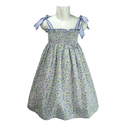 Prendisole cotone corpino arricciato allacciatura spalline con fiocco - Magia di Nonna