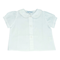 Camicia cotone M/C colletto tondo serpentina e ricamo fiore - Nonna Magali