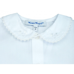 Camicia cotone M/C colletto tondo serpentina e ricamo fiore - Nonna Magali