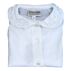 Camicia cotone M/C colletto tondo con rouches sopra - Lui & Lei