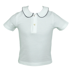 Polo cotone piquet bianco manica corta colletto tondo con profilo colorato coda topo - Magia di Nonna