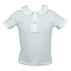 Polo cotone piquet bianco manica corta colletto tondo con profilo colorato coda topo - Magia di Nonna