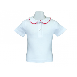 Polo cotone piquet bianco manica corta colletto tondo con profilo colorato serpentina - Magia di Nonna