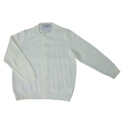 Merino wool cardigan with Korean collar, ribbed profiles and lacing towards the right - Magia di Nonna