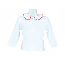 Polo cotone bianco M/L colletto tondo profilo colorato serpentina - Magia di Nonna