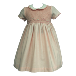 Vestito cotone M/C full smock colletto tondo bianco rouches e ricamo su colletto e manica - Nonna Magali