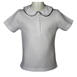 Polo cotone piquet bianco manica corta colletto tondo profilo colorato serpentina - Nonna Magali