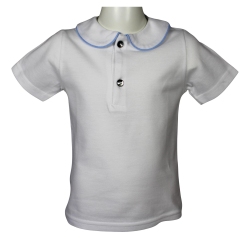 Polo cotone piquet bianco manica corta colletto tondo profilo colorato coda topo - Nonna Magali