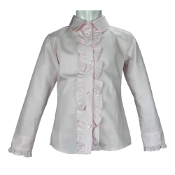 Camicia cotone M/L colletto stondato e jabot - Lui & Lei