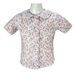 Camicia cotone M/C colletto tondo con rouches sopra - Lui & Lei