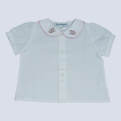 Camicia cotone M/C colletto tondo coda di topo e ricamo farfalla - Nonna Magali