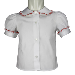 Camicia cotone M/C a sbuffo colletto tondo e rouches - Lui & Lei