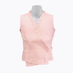 Camicia lino smanicata incrociata con rouches - Lui & Lei