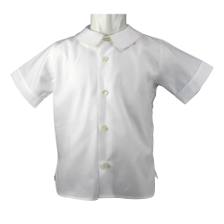 Camicia cotone tinta unita M/C con colletto a punta bordato - Lui & Lei