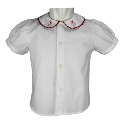 Camicia cotone M/C colletto tondo serpentina e ricamo coccinella - Nonna Magali