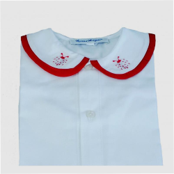 Camicia cotone M/C colletto tondo rouches e ricamo coccinella - Nonna Magali