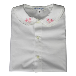 Camicia cotone M/C colletto tondo e ricami su colletto e profilo - Nonna Magali