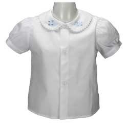 Camicia cotone M/C collo tondo serpentina e ricamo - Nonna Magali