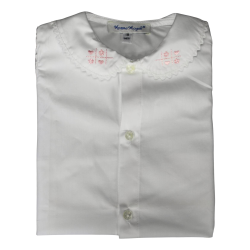 Camicia cotone M/C collo tondo serpentina e ricamo - Nonna Magali