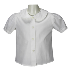 Camicia cotone M/C a sbuffo colletto tondo con rouches - PettiRosso