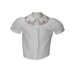 Camicia cotone piquet M/C a sbuffo colletto a fiore con ricami a fiocco - Nonna Magali