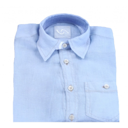 Camicia lino tinta unita M/L colletto a punta con taschino - Lui & Lei