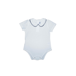 Body in cotone piquet bianco manica corta colletto tondo con profilo coda di topo - Magia di Nonna