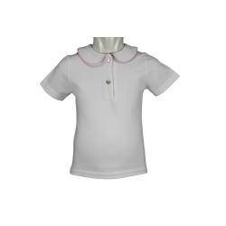 Polo cotone piquet bianco manica corta colletto tondo profilo colorato coda topo - Magia di Nonna