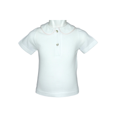 Polo cotone piquet bianco manica corta colletto tondo profilo colorato coda topo - Magia di Nonna