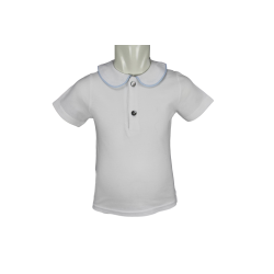 Polo cotone piquet bianco manica corta colletto tondo con profilo colorato coda topo - Magia di Nonna
