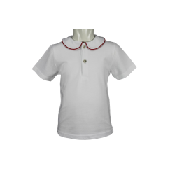 Polo cotone piquet bianco manica corta colletto tondo con profilo colorato coda topo - Magia di Nonna
