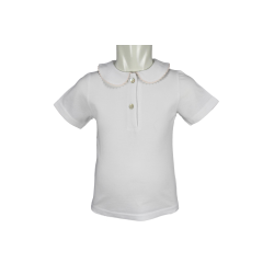 Polo cotone piquet bianco manica corta colletto tondo con profilo colorato serpentina - Magia di Nonna