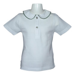 Polo cotone piquet bianco manica corta colletto tondo con profilo colorato serpentina - Magia di Nonna