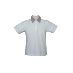 Polo cotone piquet bianco manica corta colletto a punta in tessuto a quadretti o scozzese - Nonna Magali