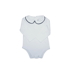 White cotton body M / L round collar colored serpentine profile - Nonna Magali