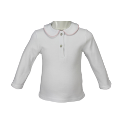 Polo cotone bianco M/L colletto tondo profilo colorato coda topo allacciatura SX - Magia di Nonna