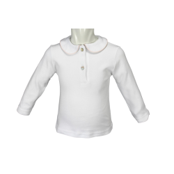 Polo cotone bianco M/L colletto tondo profilo colorato coda topo allacciatura SX - Magia di Nonna