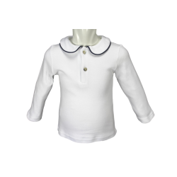 Polo manica lunga in cotone colletto tondo con profilo colorato a coda di topo - Magia di Nonna