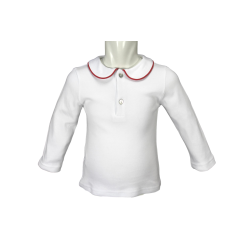 Polo manica lunga in cotone colletto tondo con profilo colorato a coda di topo - Magia di Nonna