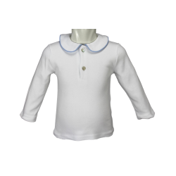Polo manica lunga in cotone colletto tondo con profilo colorato a coda di topo - Magia di Nonna