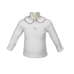 Polo cotone bianco M/L colletto tondo profilo colorato serpentina - Magia di Nonna