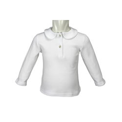 Polo cotone bianco M/L colletto tondo profilo colorato serpentina - Magia di Nonna