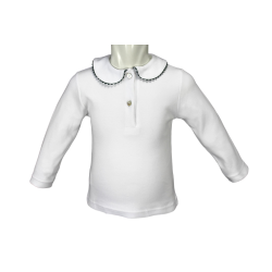 Polo cotone bianco M/L colletto tondo profilo colorato serpentina - Magia di Nonna